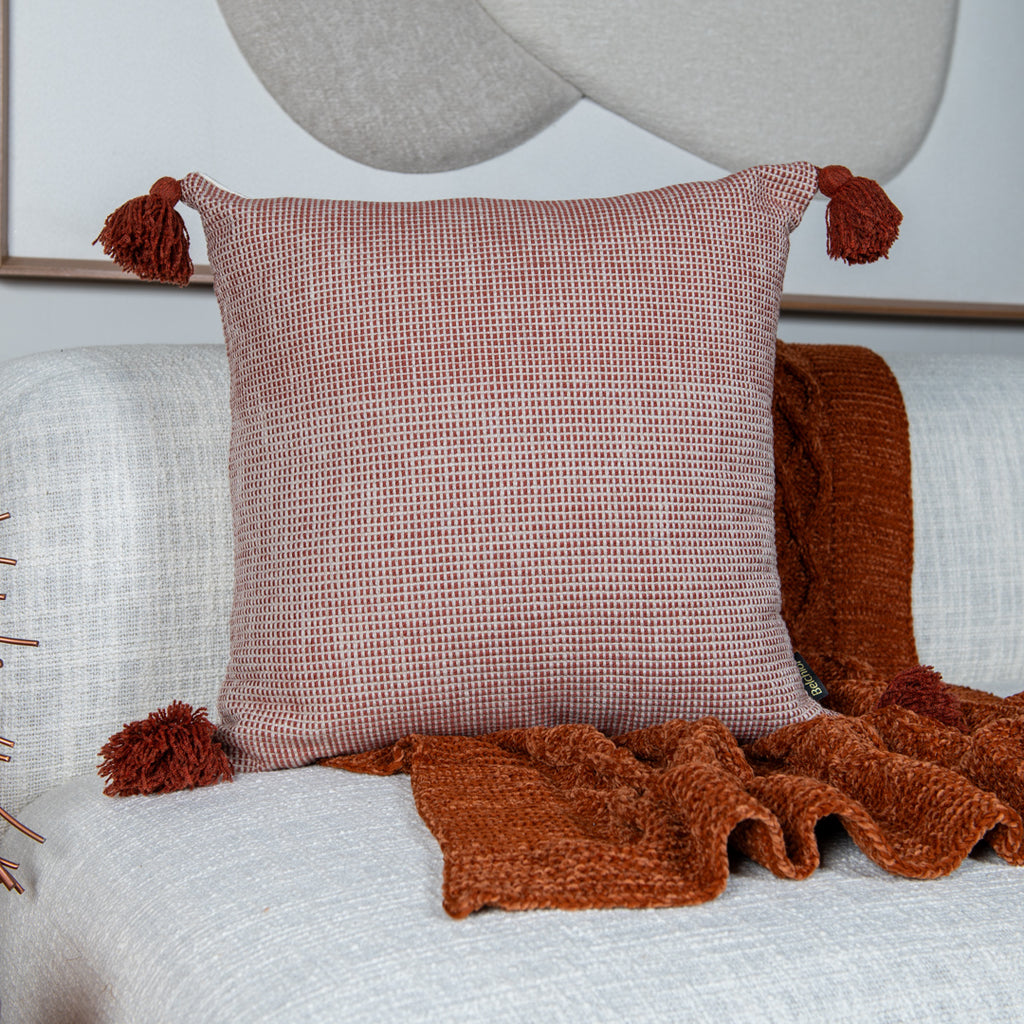 Capa Almofada Jacquard Terracota c/ Tassel 50x50cm Concept