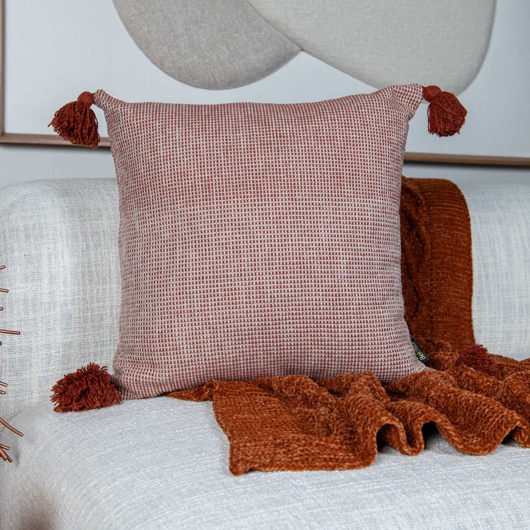 Capa Almofada Jacquard Terracota c/ Tassel 50x50cm Concept