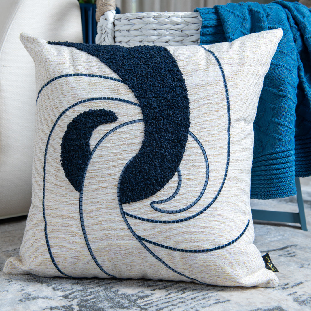 Capa Almofada cor Linho Bordada Boucle Azul 50x50cm Concept