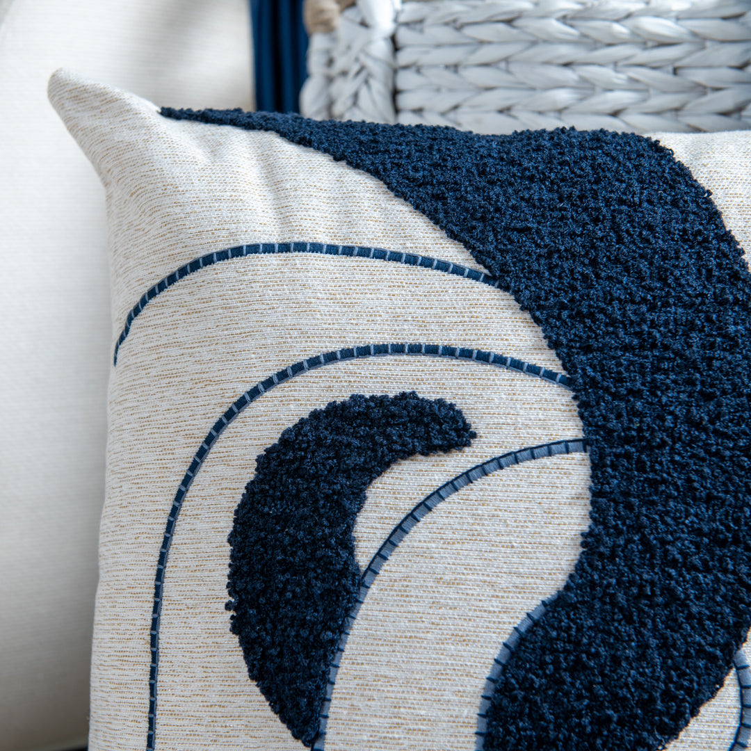 Capa Almofada cor Linho Bordada Boucle Azul 50x50cm Concept