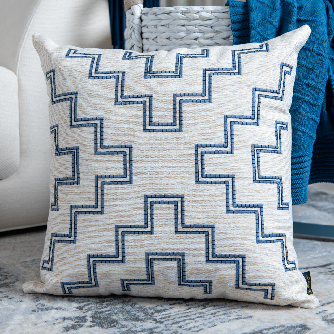 Capa Almofada cor Linho Bordada Azul Marinho 50x50cm Concept