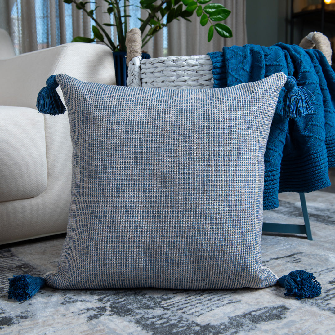 Capa Almofada Jacquard Azul c/ Tassel 50x50cm Concept
