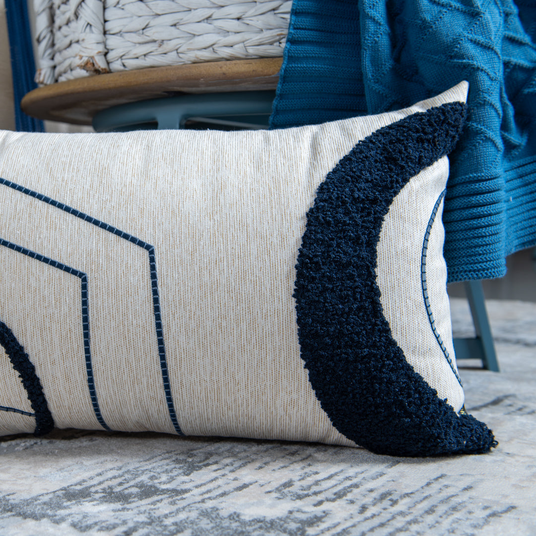 Capa Almofada cor Linho Bordada Boucle Azul 35x55cm Concept