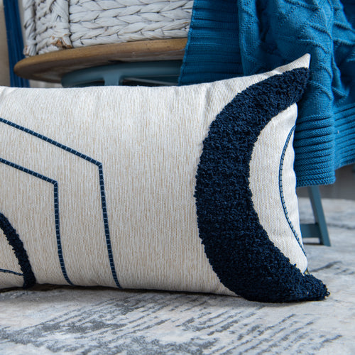 Capa Almofada cor Linho Bordada Boucle Azul 35x55cm Concept