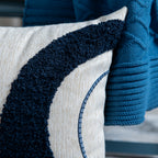 Capa Almofada cor Linho Bordada Boucle Azul 35x55cm Concept