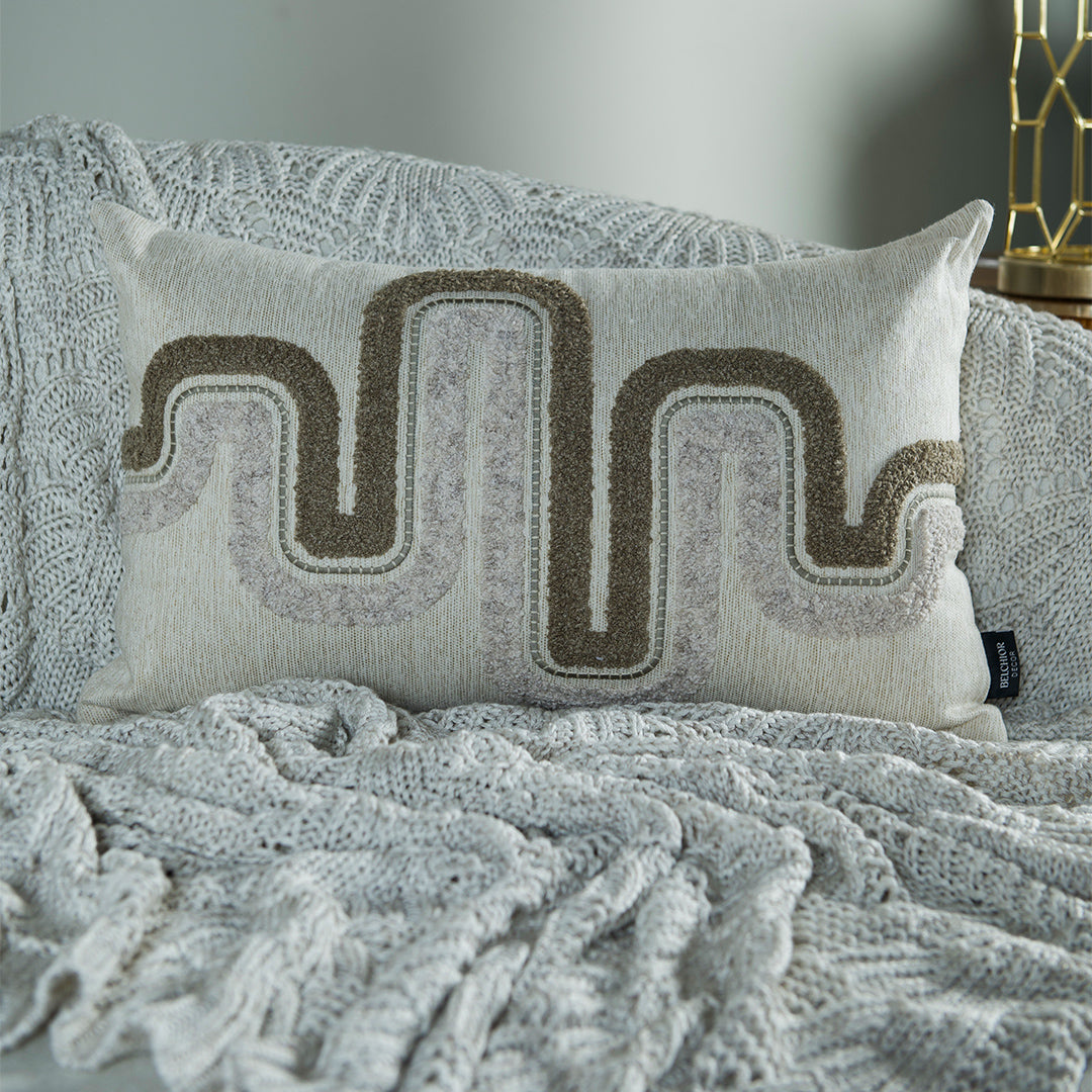 Capa Almofada cor Linho Bordado com Fio Boucle Castor 35x55cm Concept