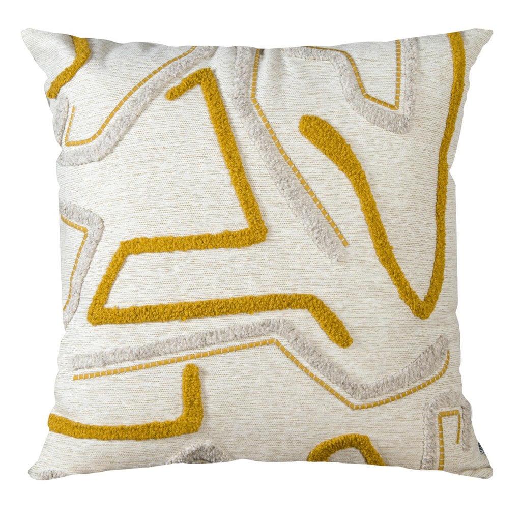 Capa Almofada cor Linho Bordada com Fio Boucle Amarelo 50x50cm Concept