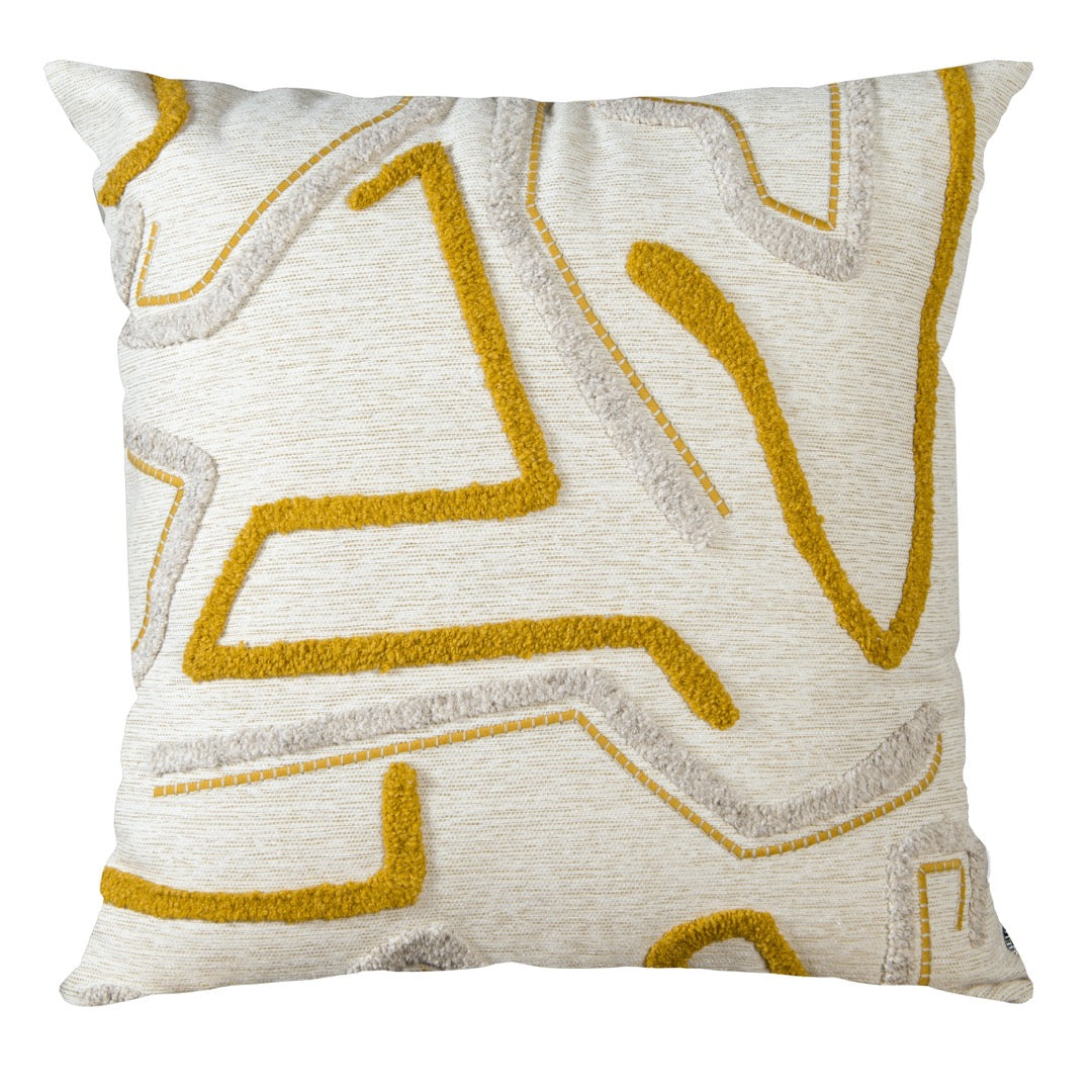 Capa Almofada cor Linho Bordada com Fio Boucle Amarelo 50x50cm Concept