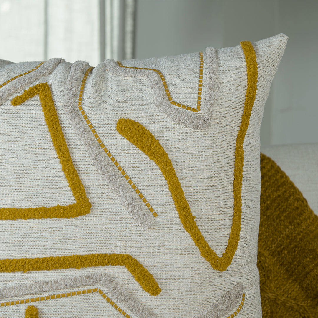 Capa Almofada cor Linho Bordada com Fio Boucle Amarelo 50x50cm Concept