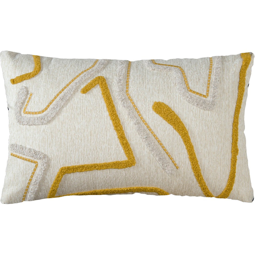 Capa Almofada cor Linho Bordado com Fio Boucle Amarelo 35x55cm Concept