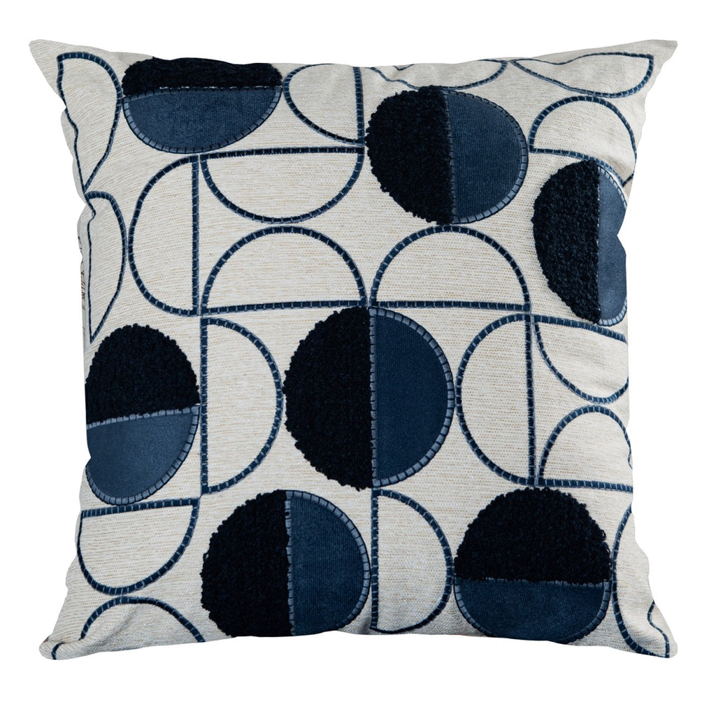 Capa Almofada cor Linho Bordada com Fio Boucle Azul 50x50cm Concept