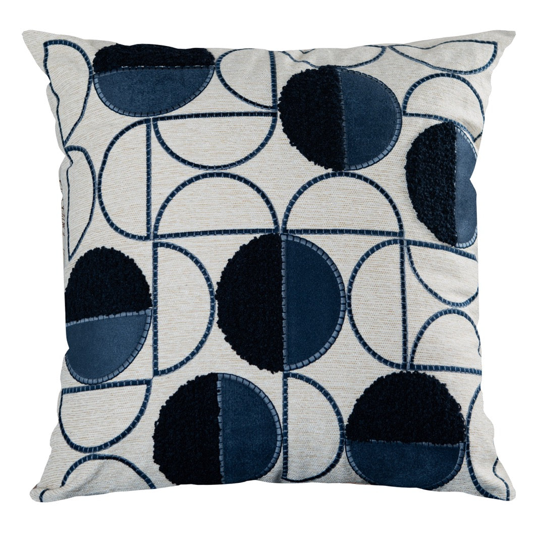 Capa Almofada cor Linho Bordada com Fio Boucle Azul 50x50cm Concept