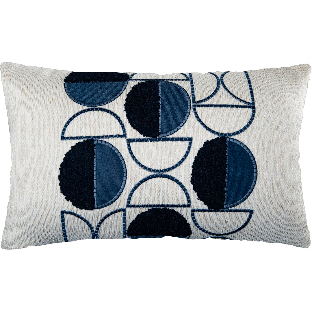 Capa Almofada cor Linho Bordada com Fio Boucle Azul 35x55cm Concept