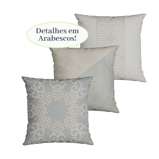 Kit 3 Capas p/ Almofada Off White Azul - Acetinado Silk Home 43x43 cm