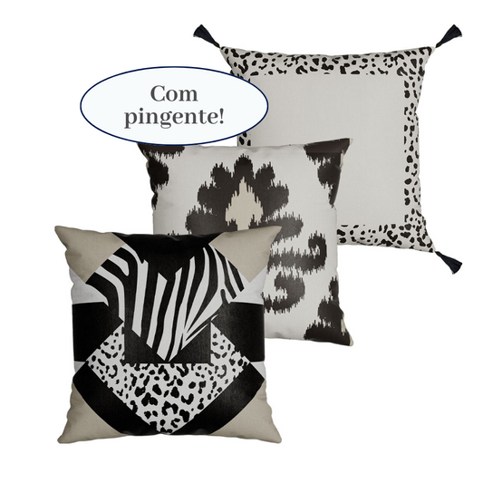 Kit 3 Capas p/ Almofada Animal Print Onça - Acetinado Silk Home 43x43 cm