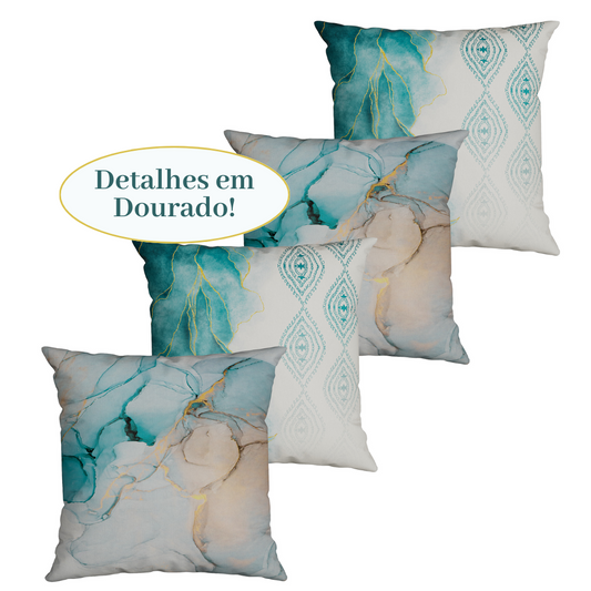 Kit 4 Capas p/ Almofada Branco e Azul - Acetinado Silk Home 43x43 cm 43x43 cm