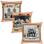 Kit 3 Capas de Almofada Aveludada São João em Cordel 43x43cm