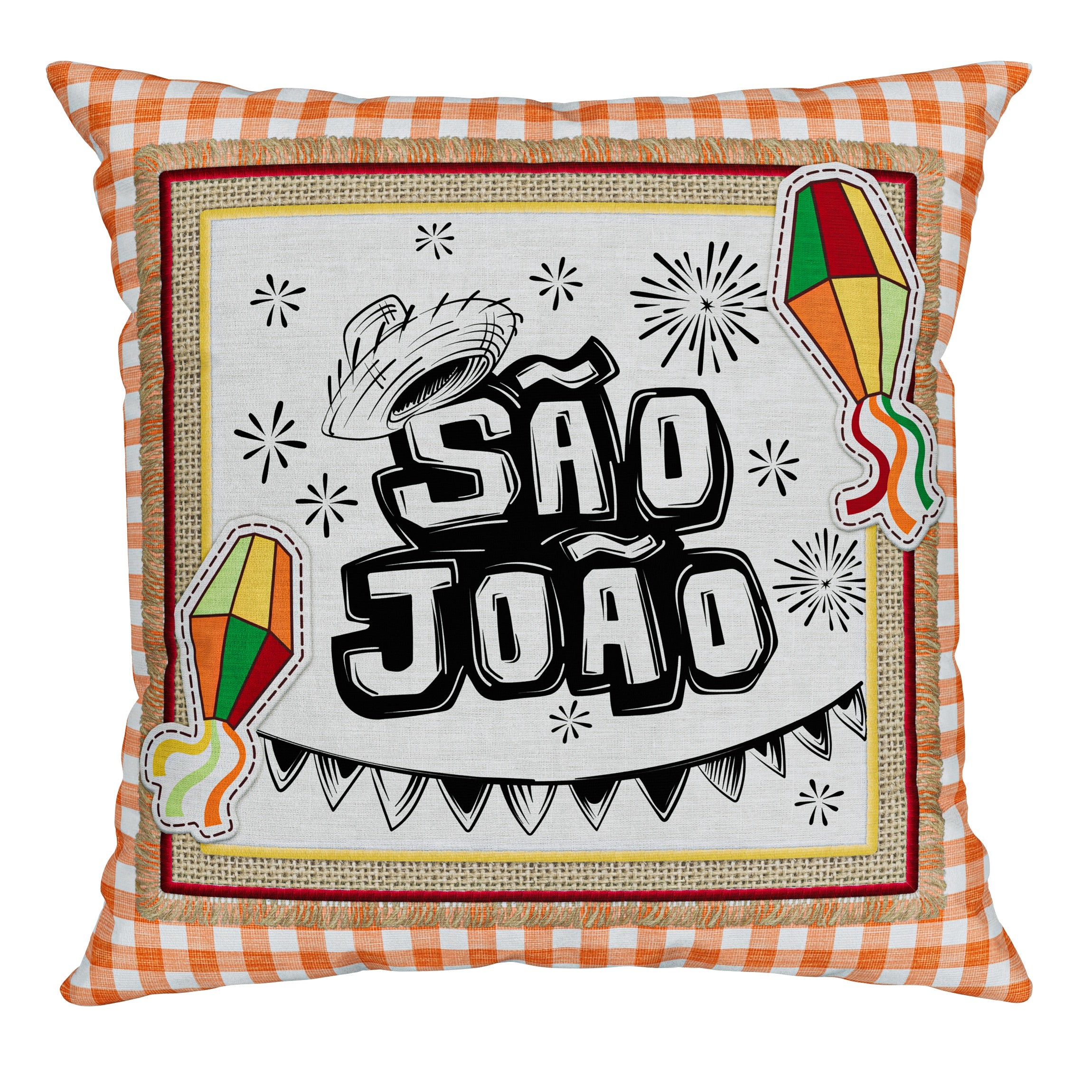 Capa Almofada Aveludada São João Balão e Bandeirolas em Cordel 43x43cm