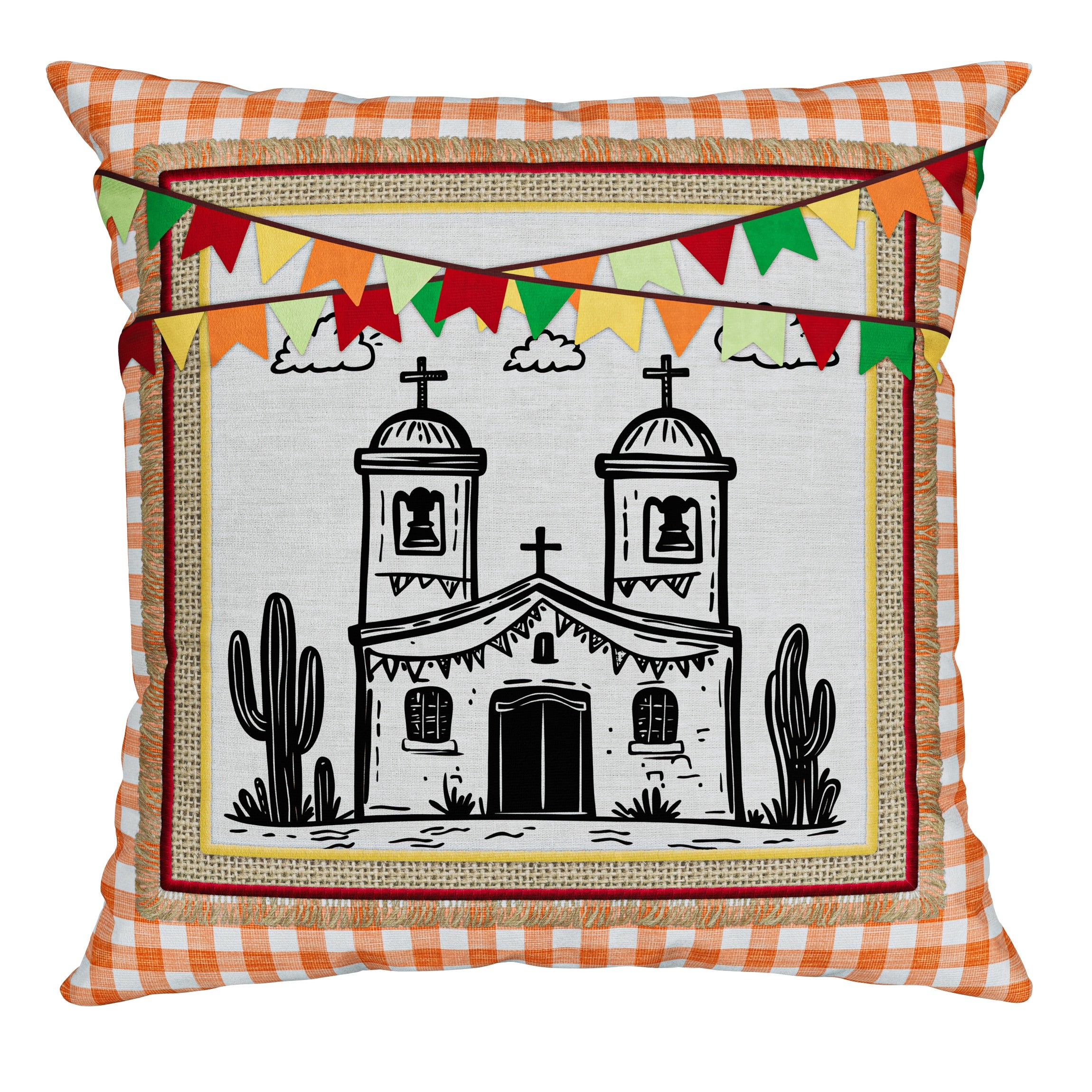 Capa Almofada Aveludada São João em Cordel com Bandeirolas 43x43cm