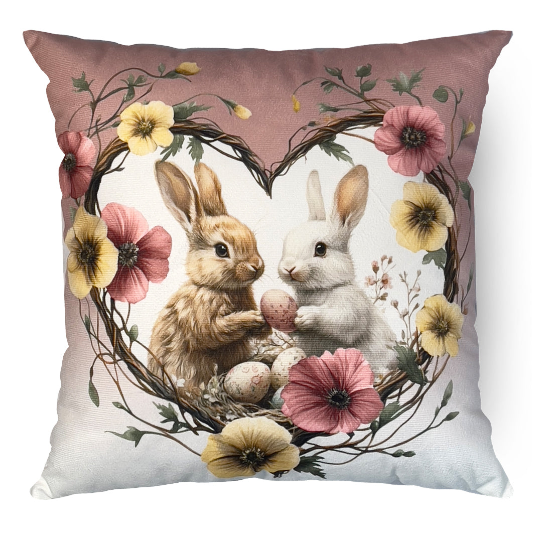 Capa Almofada Aveludada Páscoa Casal Coelhos - Rosa Degradê 43x43cm