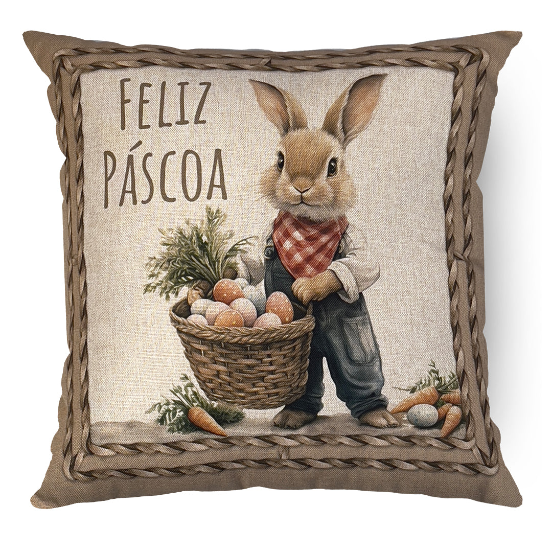 Capa Almofada Páscoa Coelho Fazendeiro - Rústica Bege 43x43cm