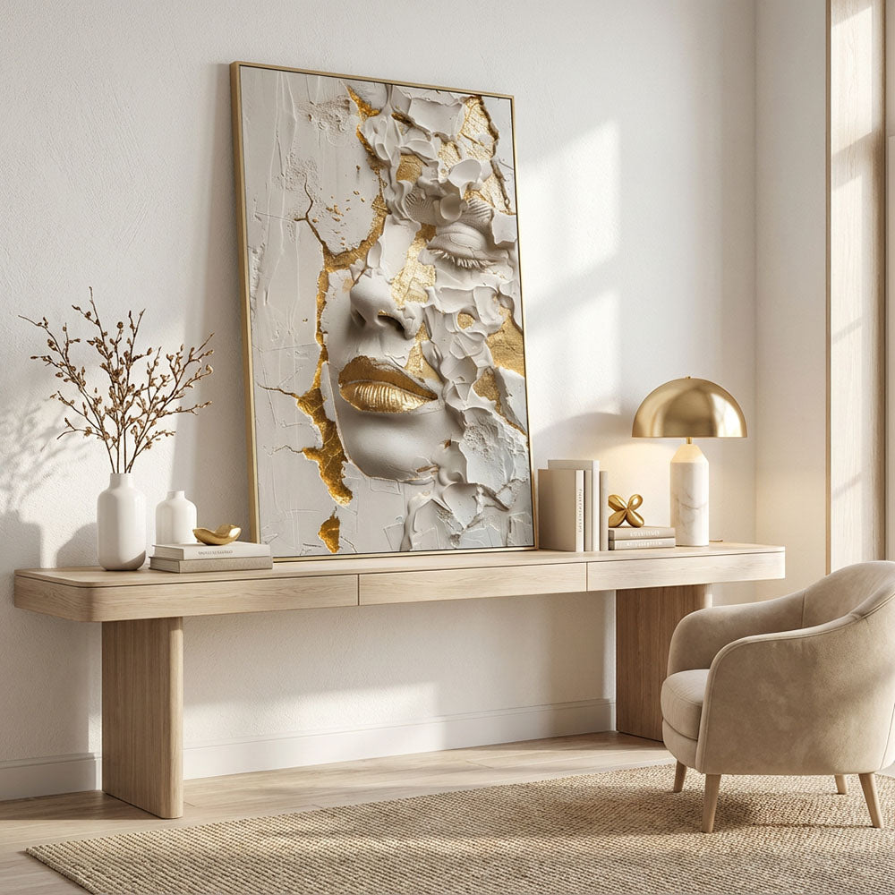 Quadro 3D Rosto Mulher sem Vidro Moldura Ouro Antigo - Grande 80x120cm