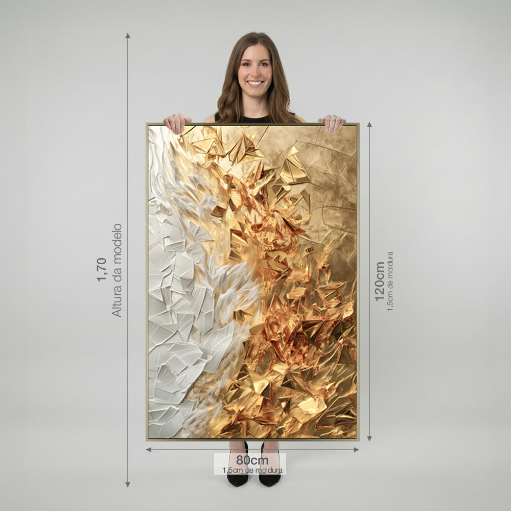 Quadro 3D Dourado com e sem Vidro Moldura Ouro Antigo - Grande 80x120cm