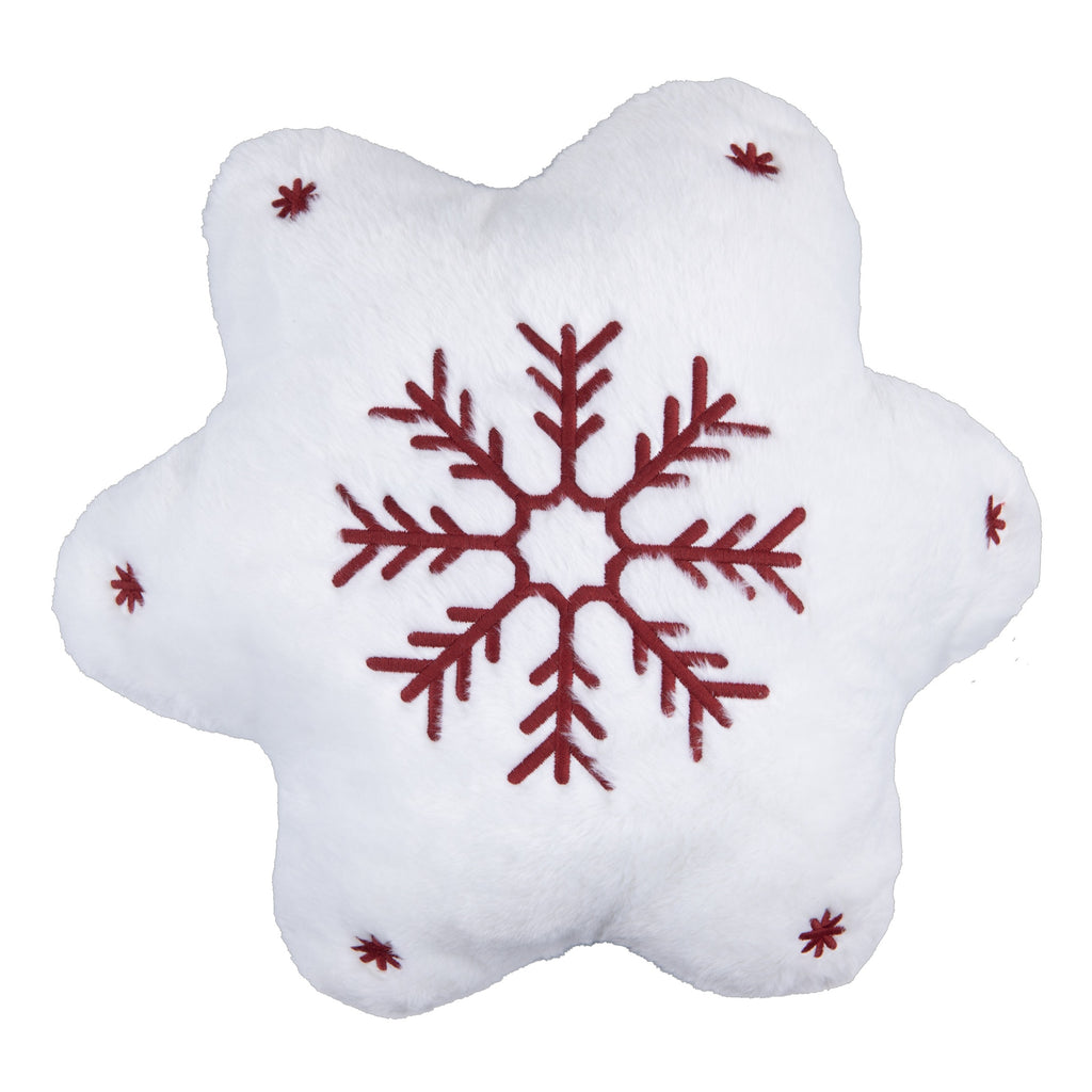 Almofada Pelúciada Bordada Floco de Neve Natal 46x41cm Pelo Baixo