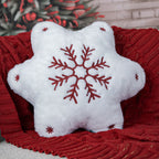 Almofada Pelúciada Bordada Floco de Neve Natal 46x41cm Pelo Baixo