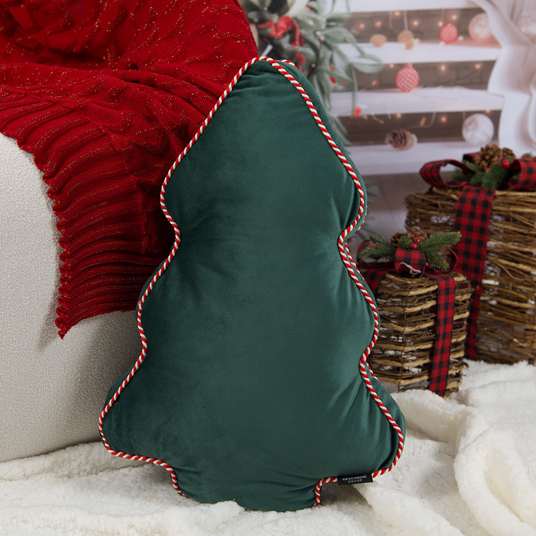 Almofada Veludo Árvore de Natal c/ Cordão de Bengala Doce 37x53cm
