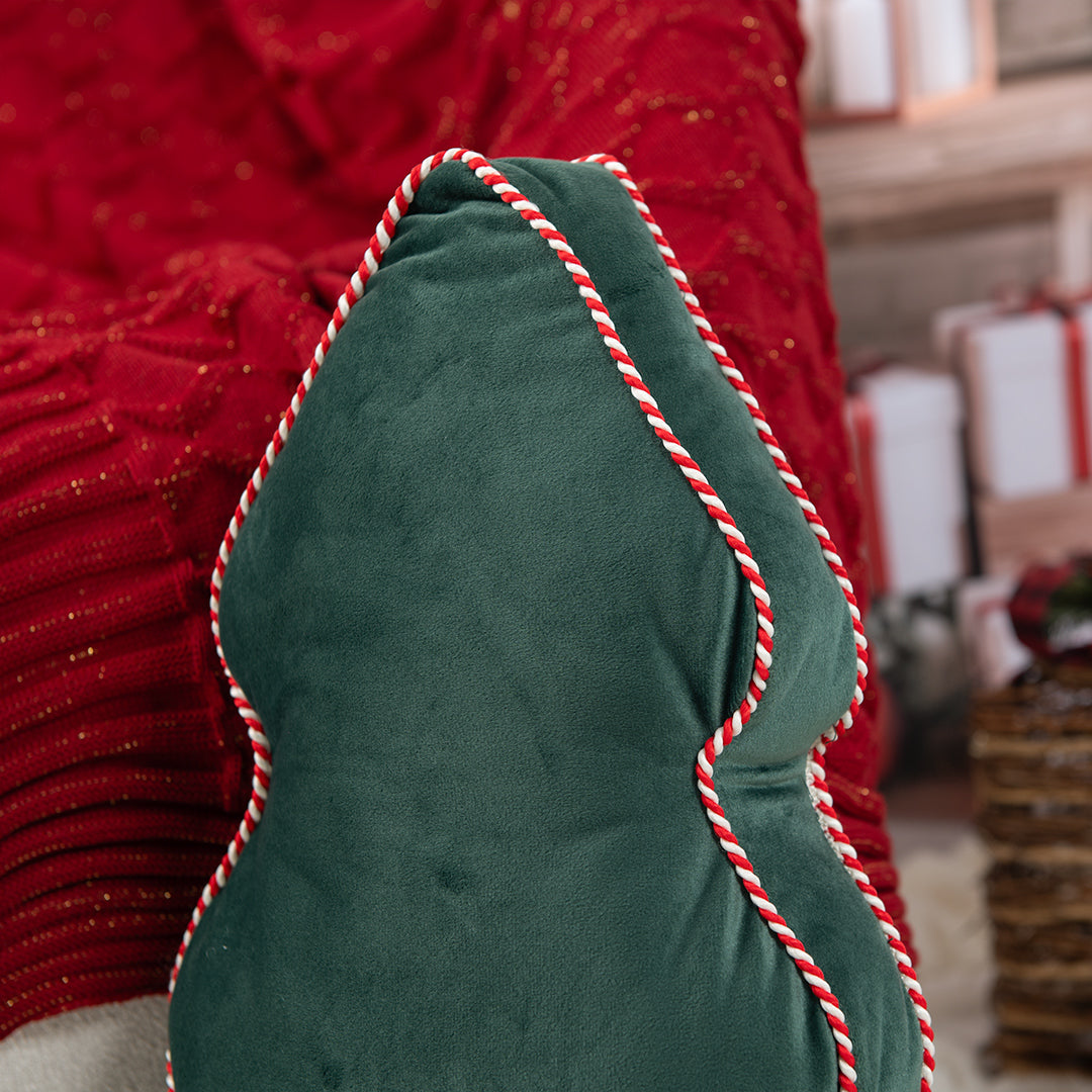 Almofada Veludo Árvore de Natal c/ Cordão de Bengala Doce 37x53cm