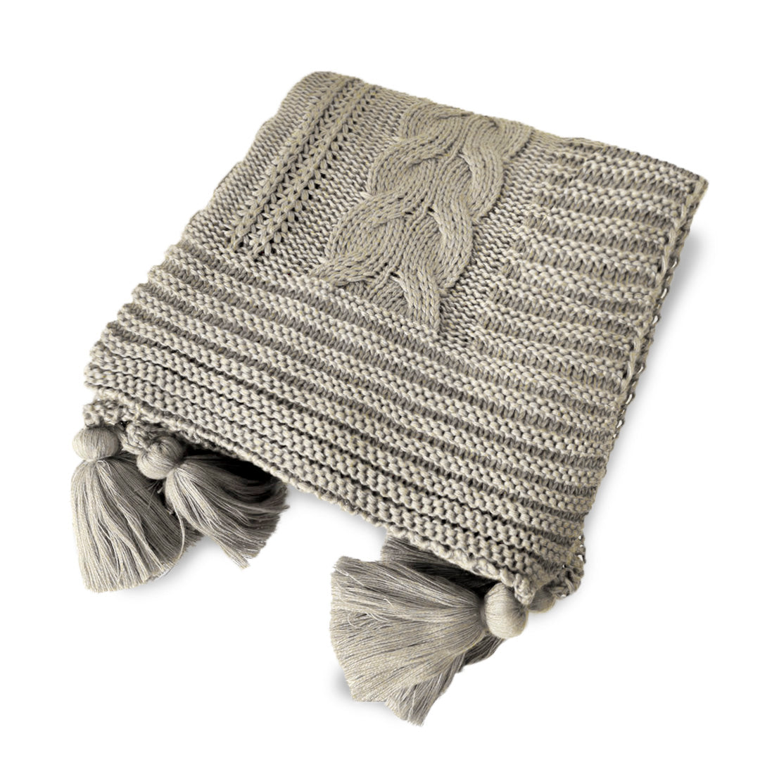 Manta Tricot Natural 90x180 cm com Tassel - Trançada