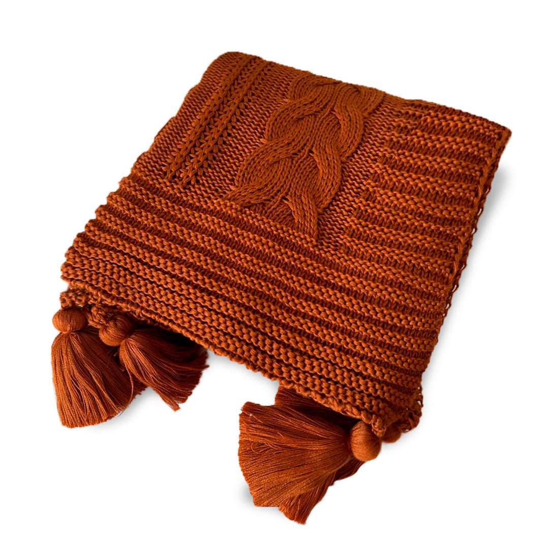 Manta Tricot Terracota 90x180 cm com Tassel - Trançada