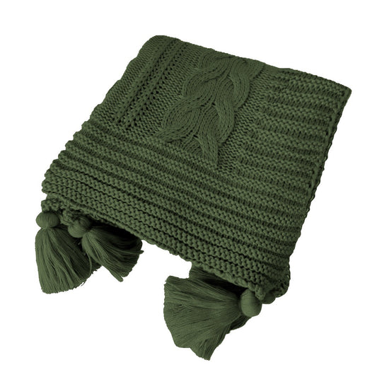 Manta Peseira de Tricot Verde Militar 90x180 cm com Tassel - Trançada