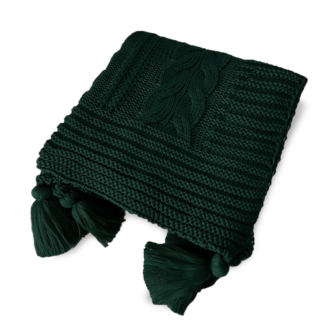 Manta Tricot Verde Esmeralda 90x180 cm com Tassel - Trançada