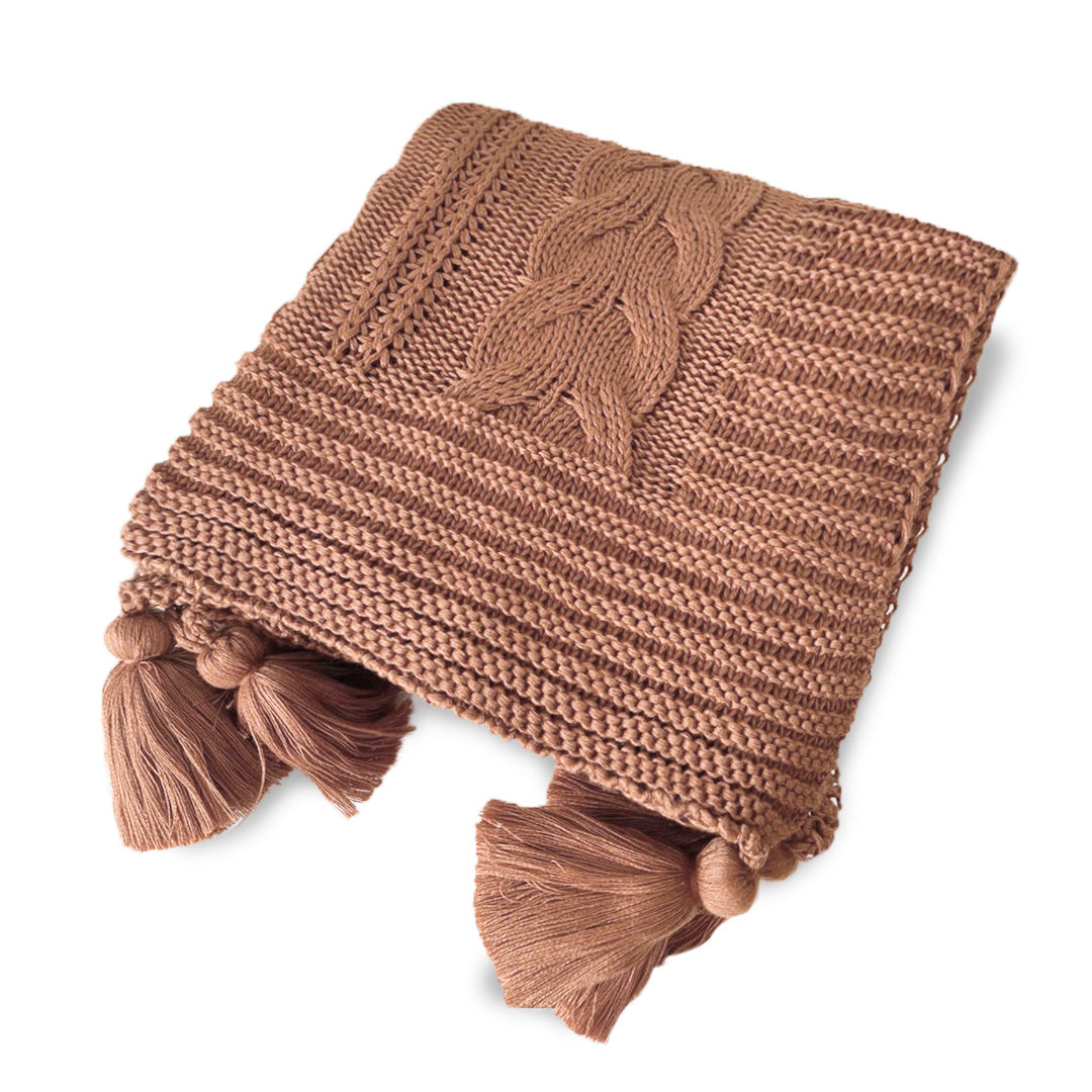 Manta Tricot Rosê 90x180 cm com Tassel - Trançada