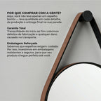Espelho Redondo 30cm Decorativo com Alça em Couro Ecológico + Pendurador Incluso Moderno Parede