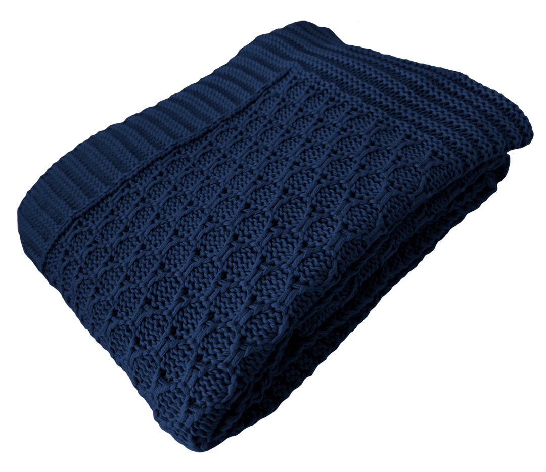 Manta Tricot Azul Marinho 90x180 cm - Colméia