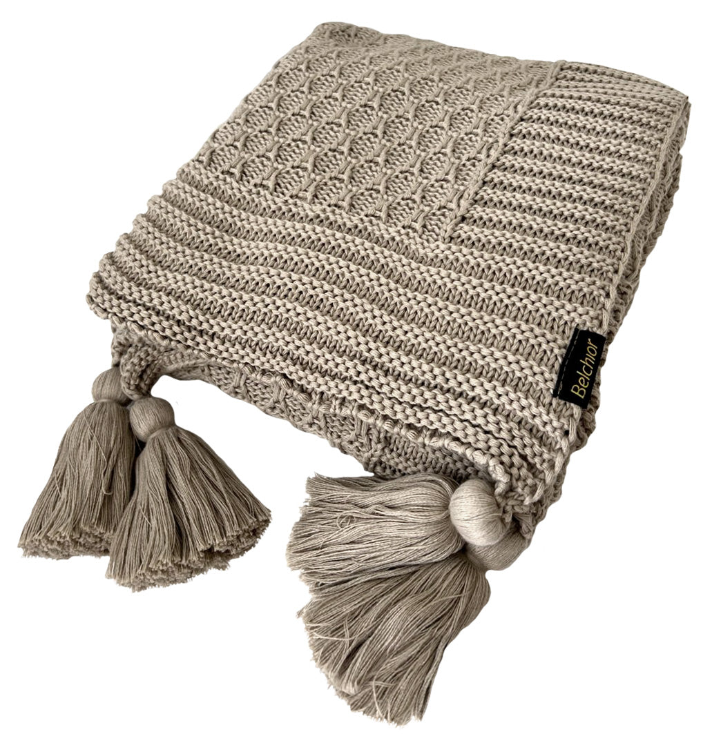 Manta Tricot Natural 90x180 cm com Tassel - Colméia