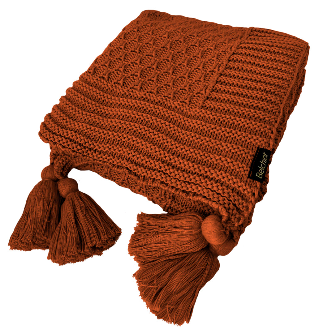 Manta Tricot Terracota  90x180 cm com Tassel - Colméia