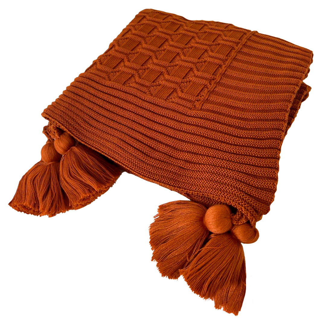 Manta Tricot Terracota  90x180 cm com Tassel -Diamond