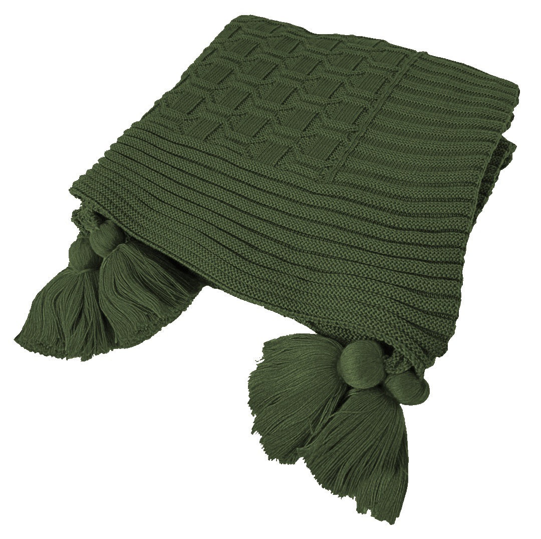 Manta Tricot Verde Militar  90x180 cm com Tassel -Diamond