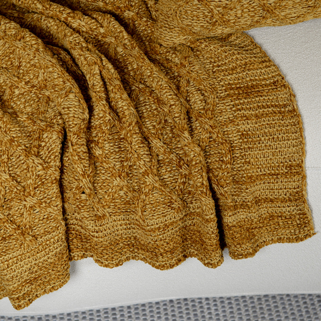 Manta Tricot Amarelo Mostarda 90x180 cm - Aran