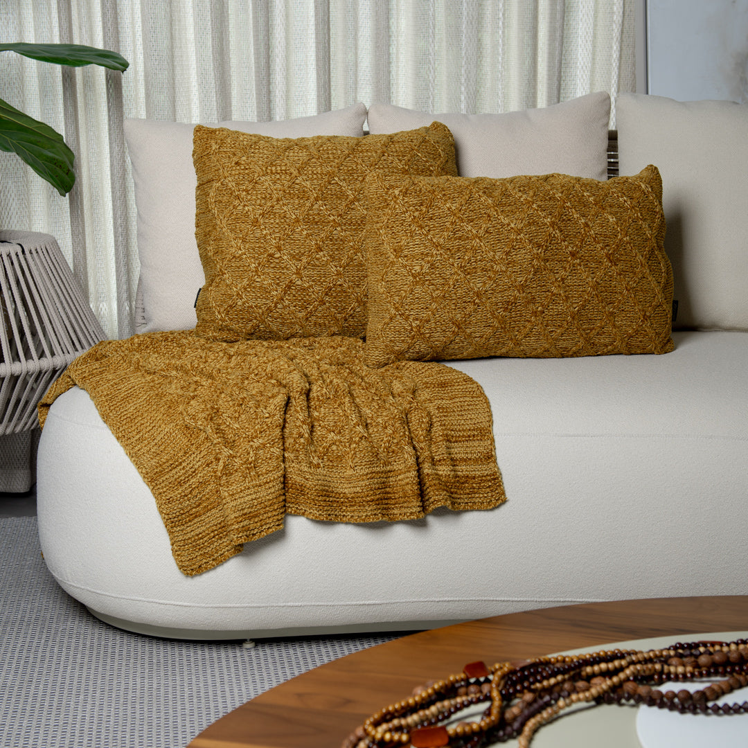 Manta Tricot Amarelo Mostarda 90x180 cm - Aran