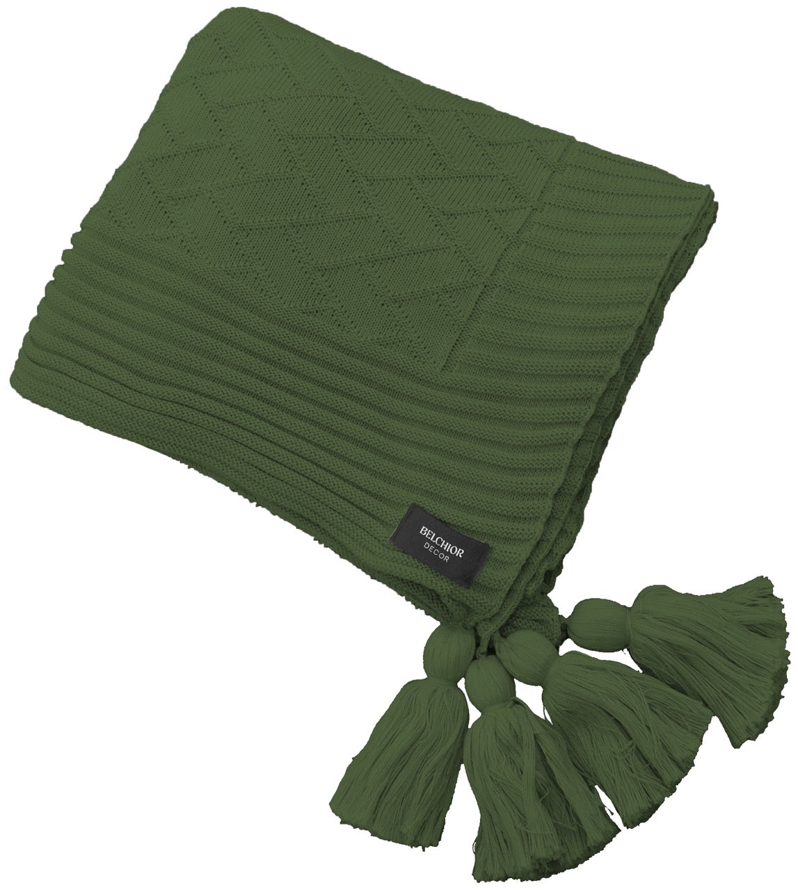 Manta Peseira de Tricot Verde Militar 90x180 cm com Tassel - Link