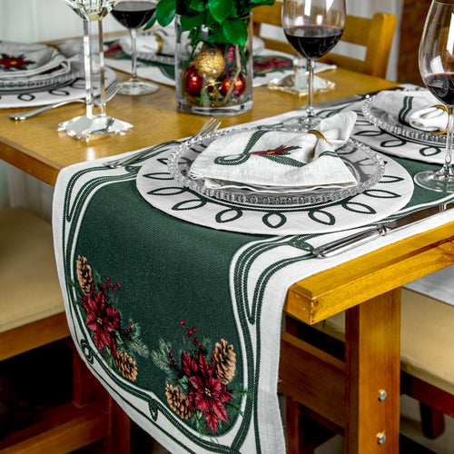 Caminho de Mesa Pinhas e Flor de Natal c/ Hidrorrepelência 42x141cm