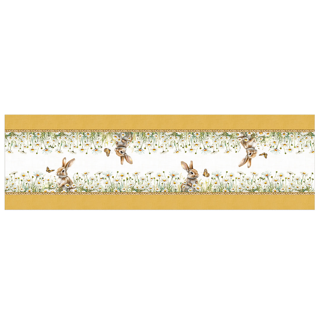 Caminho de Mesa Páscoa Coelhos no Jardim 43x141cm