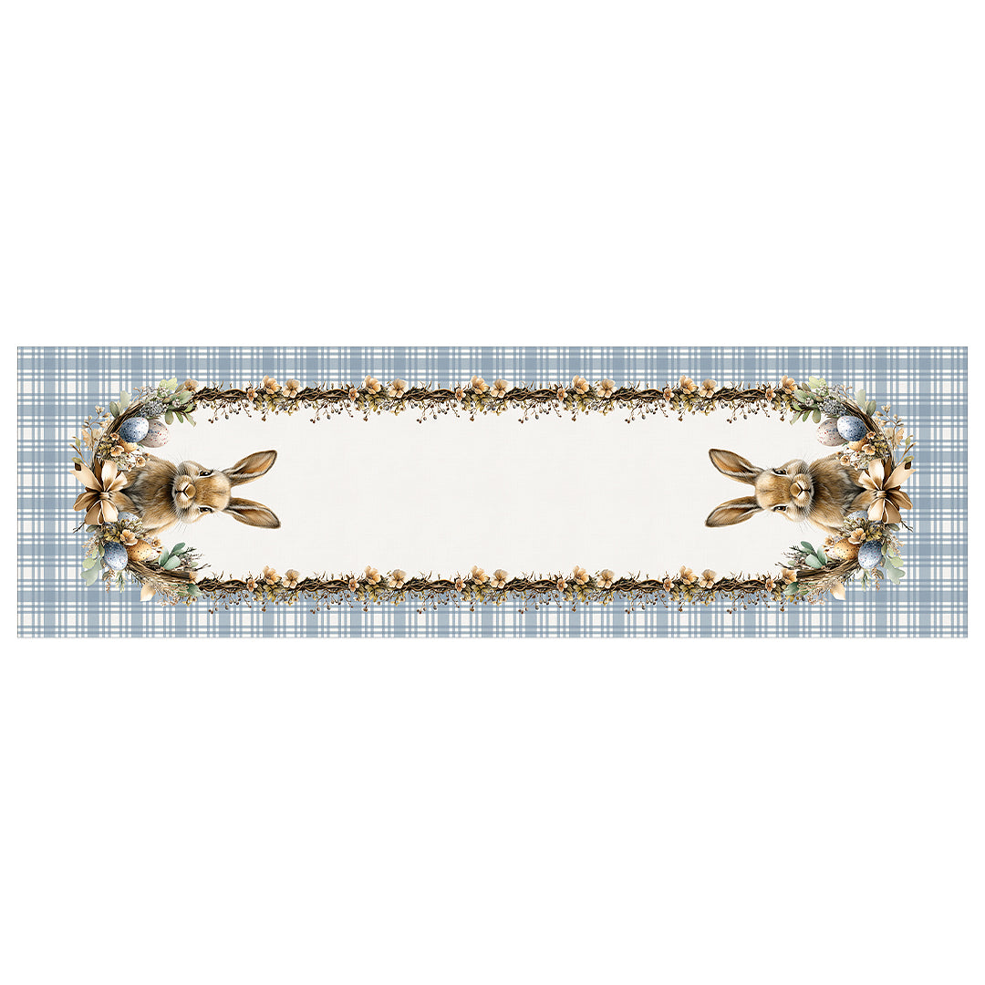 Caminho de Mesa Coelho Páscoa Xadrez Azul 43x141cm