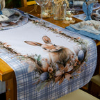 Caminho de Mesa Coelho Páscoa Xadrez Azul 43x141cm