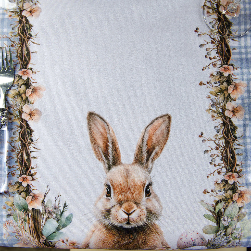 Caminho de Mesa Coelho Páscoa Xadrez Azul 43x141cm